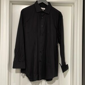 NEW Calvin Klein Mens Black Dress Shirt Regular Fit Herringbone French Cuff 16.5